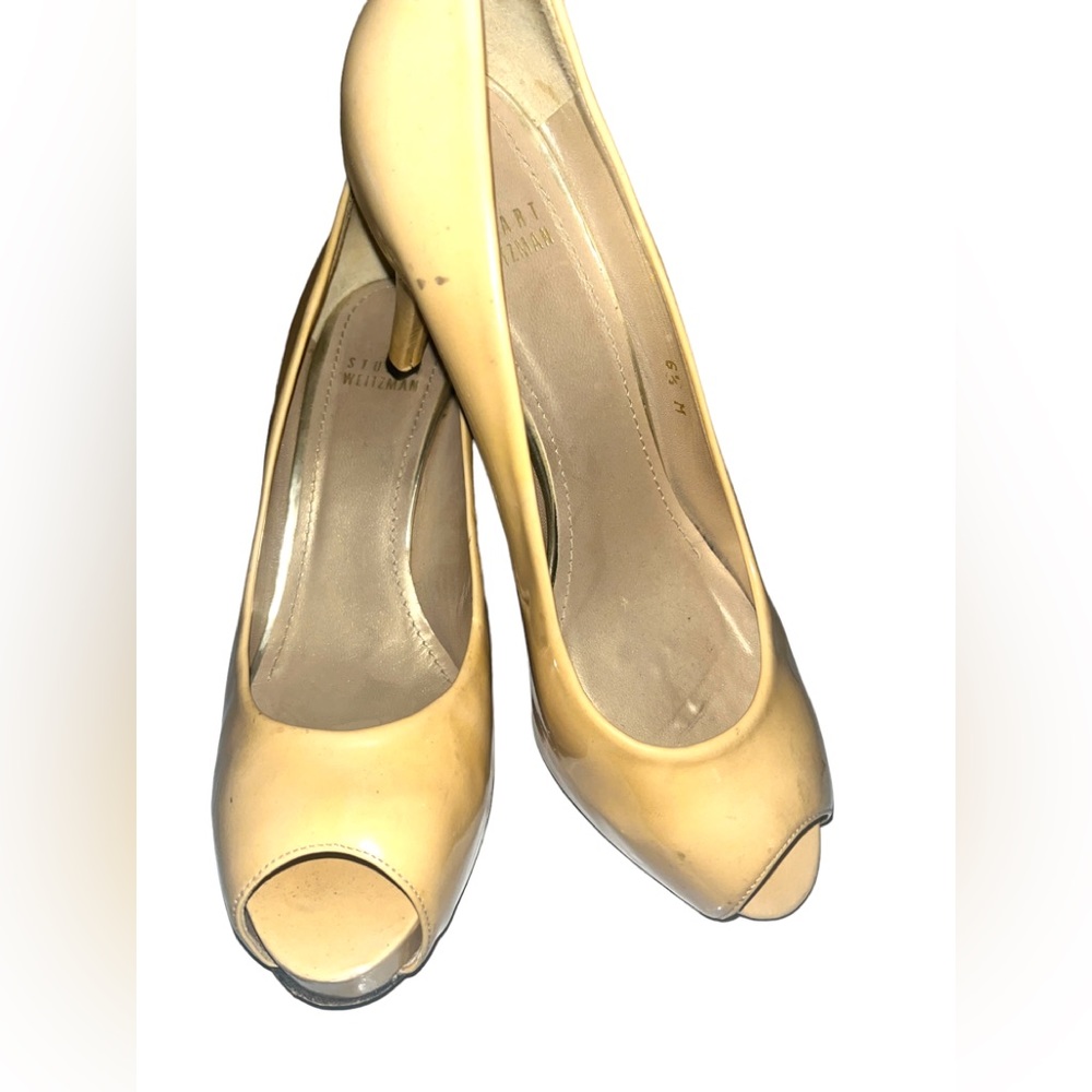 Bin 3C Stuart Weitzman Patent nude open toe heels size 6.5 GUC